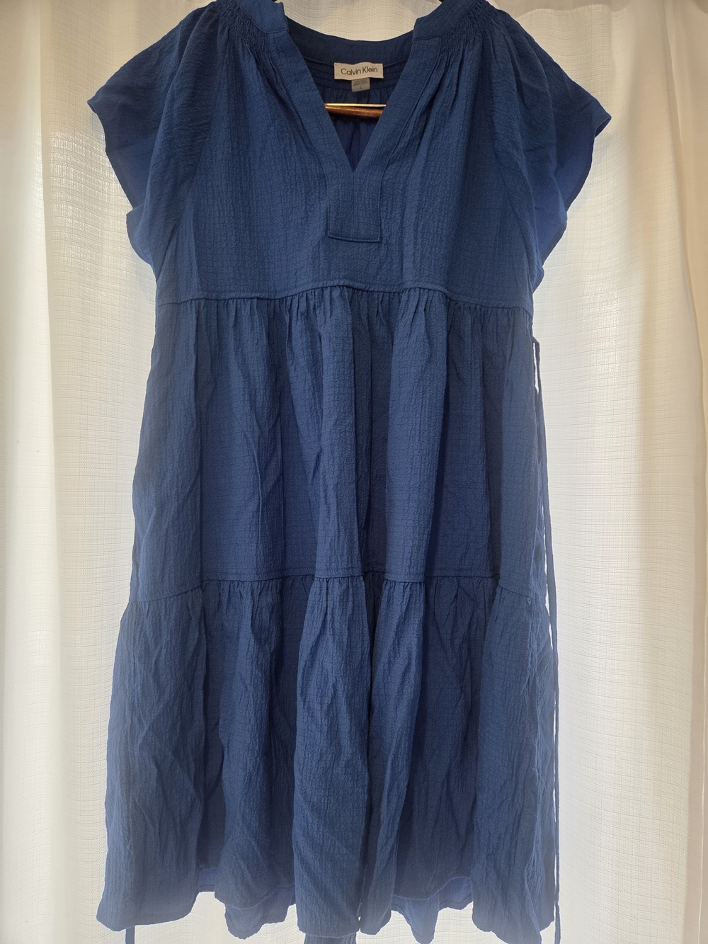 Calvin Klein Girls' Deep Blue Tiered Cotton Dress